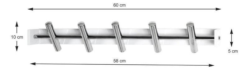 Garderobenleiste mit 5 Haken aus Stahlrohr, weiß mit Chrom-Optik – Ansicht 5