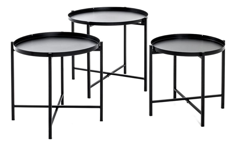 Beistelltisch 3er-Set, rund, Metall schwarz im Art-Deco-Stil – Ansicht 1