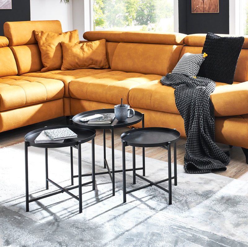 Beistelltisch 3er-Set, rund, Metall schwarz im Art-Deco-Stil – Ansicht 3