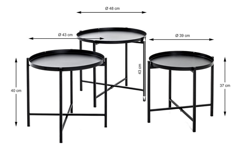Beistelltisch 3er-Set, rund, Metall schwarz im Art-Deco-Stil – Ansicht 4