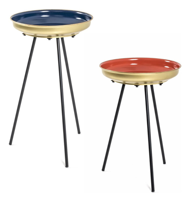 Haku Beistelltisch im 2er Set, Art Deco in Blau, Koralle und Gold