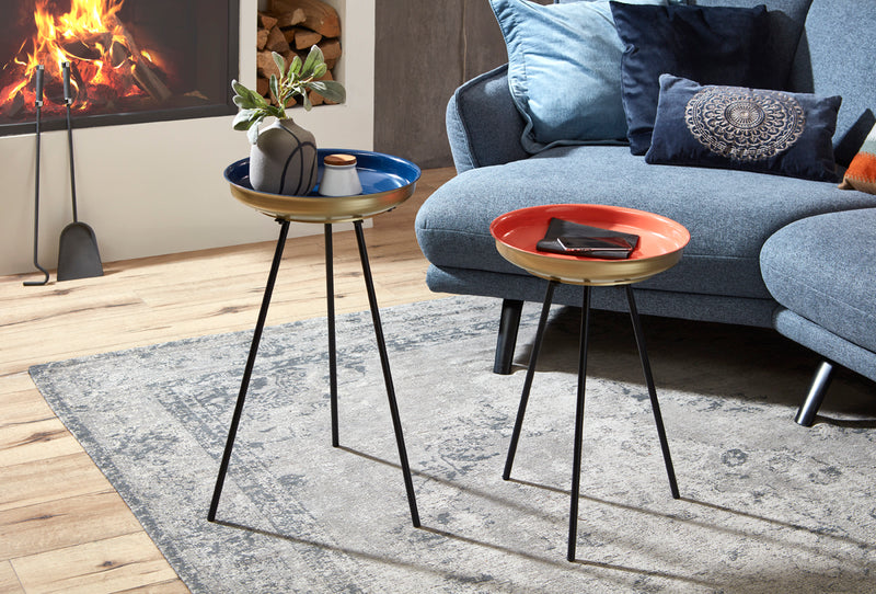 Haku Beistelltisch im 2er Set, Art Deco in Blau, Koralle und Gold