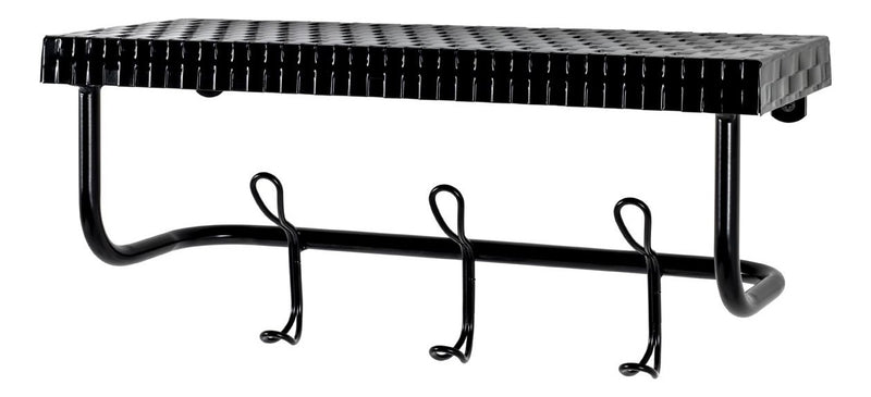 Wandgarderobe aus Stahlrohr mit 3 Haken und Ablage, schwarz matt – Ansicht 1