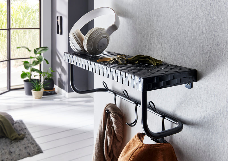 Wandgarderobe aus Stahlrohr mit 3 Haken und Ablage, schwarz matt – Ansicht 2