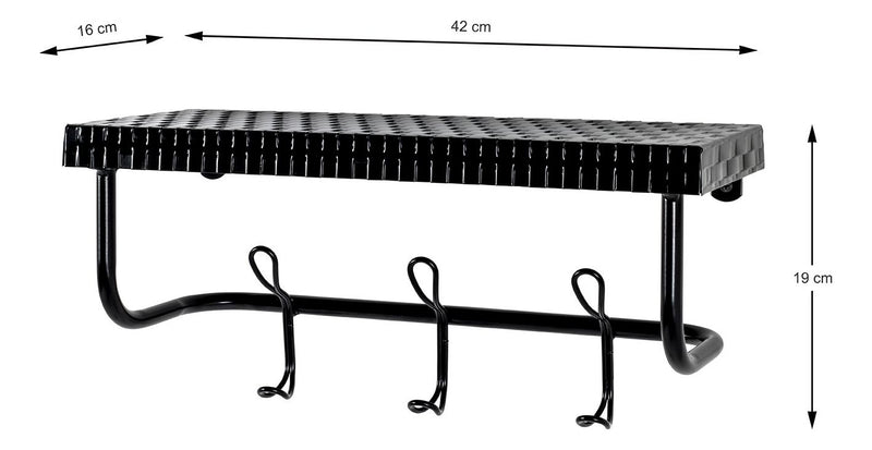 Wandgarderobe aus Stahlrohr mit 3 Haken und Ablage, schwarz matt – Ansicht 3