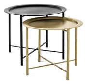 Couchtisch 2er Set rund aus Metall in Schwarz-Gold, Art-Deco-Stil – Ansicht 1