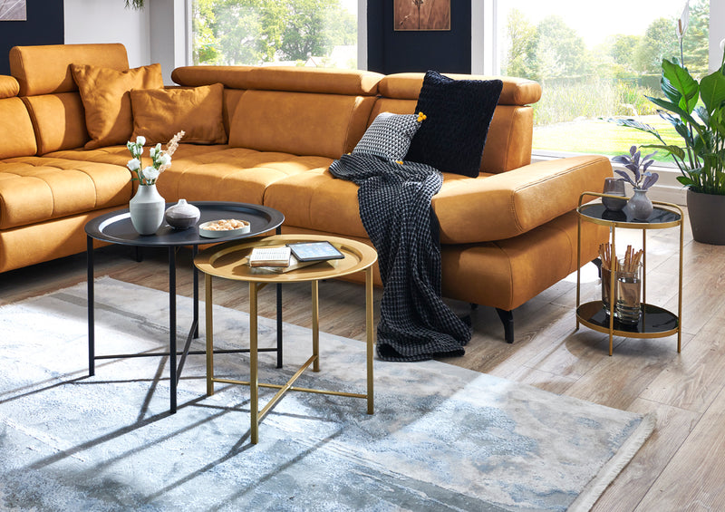 Couchtisch 2er Set rund aus Metall in Schwarz-Gold, Art-Deco-Stil – Ansicht 2