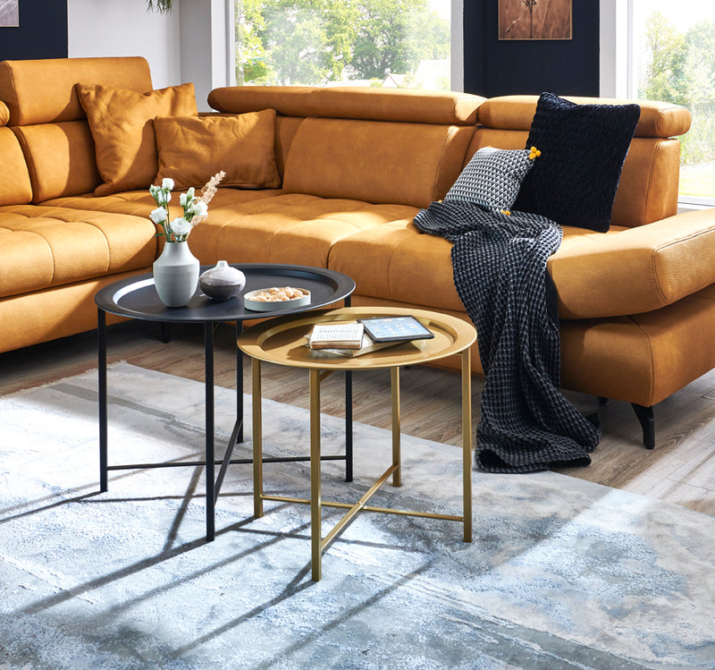 Couchtisch 2er Set rund aus Metall in Schwarz-Gold, Art-Deco-Stil – Ansicht 3