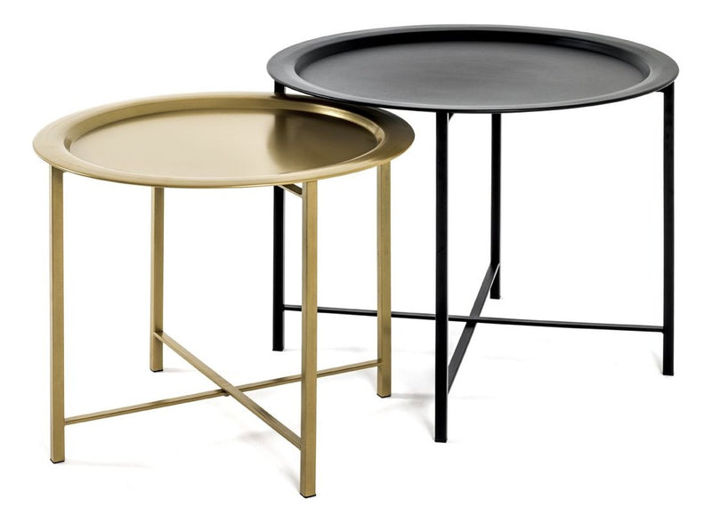 Couchtisch 2er Set rund aus Metall in Schwarz-Gold, Art-Deco-Stil – Ansicht 4