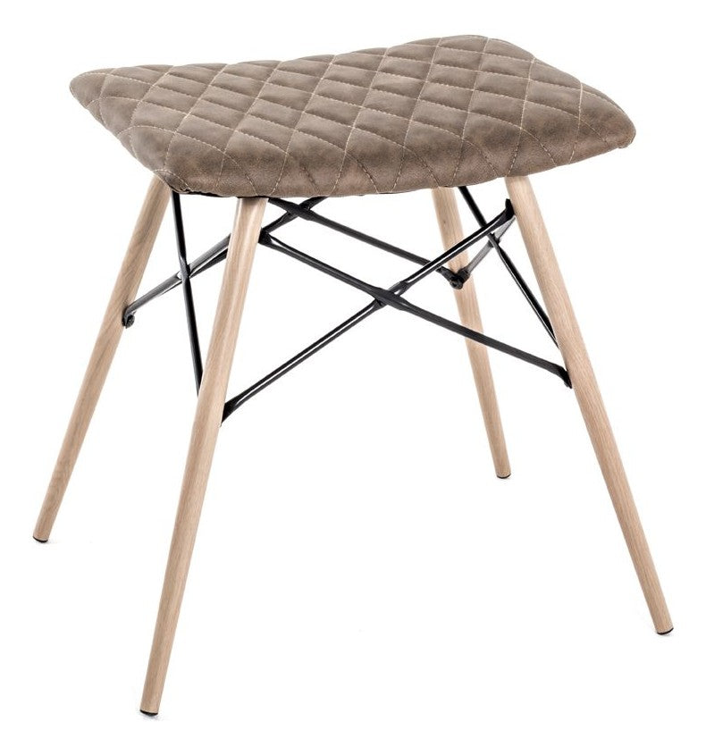 Haku Hocker gepolstert, Kunstlederbezug braun, Gestell Stahlrohr in Buche