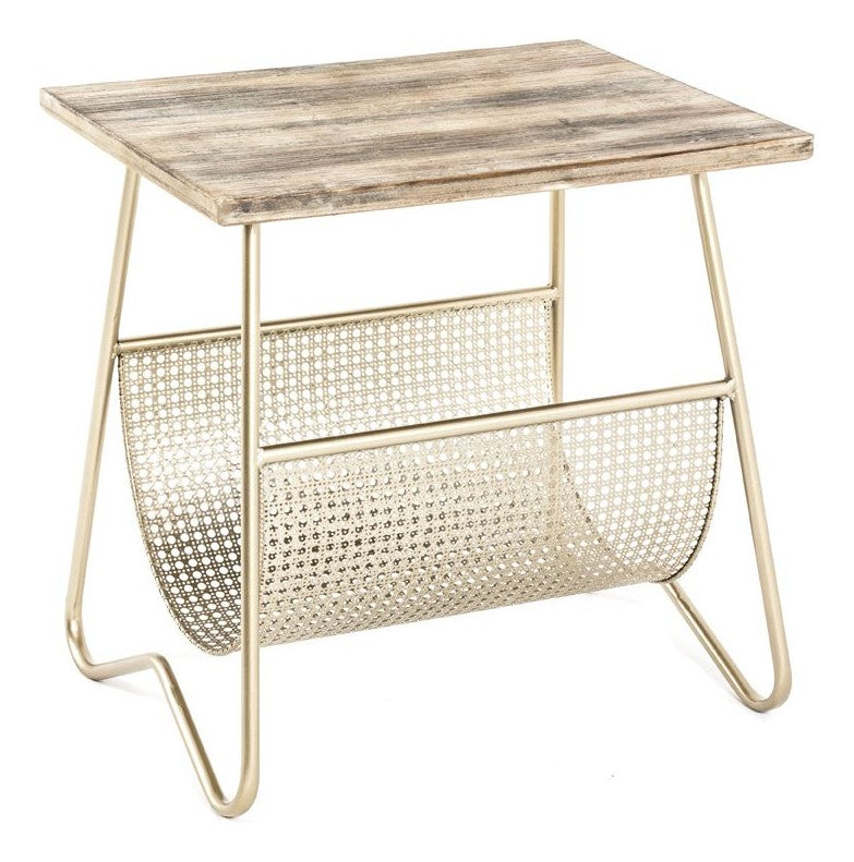 Beistelltisch Art Deco, Gold-Natur mit Zeitungsablage – Ansicht 1