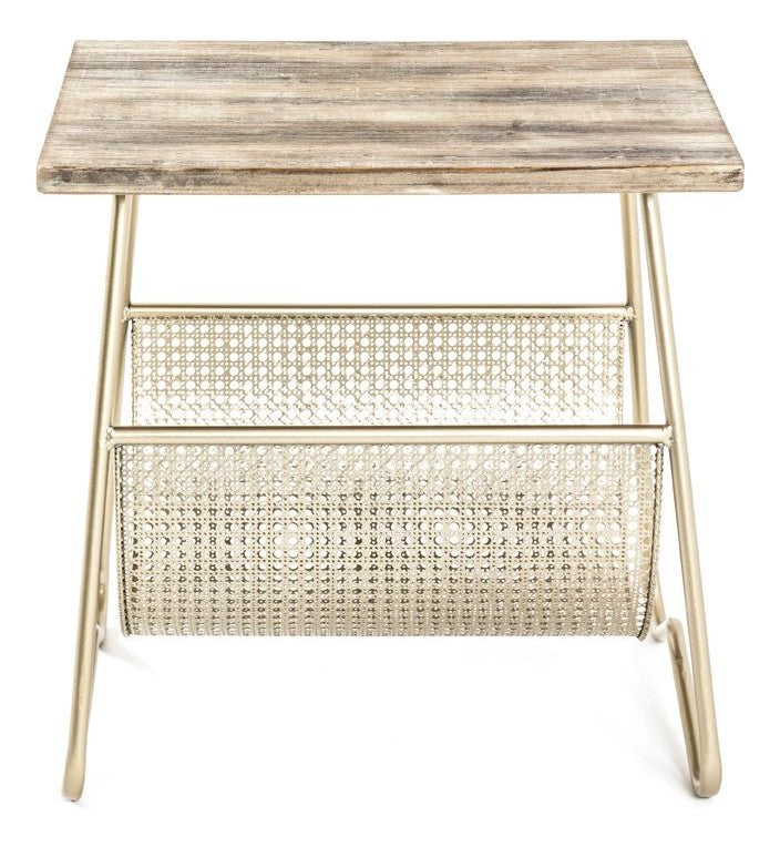 Beistelltisch Art Deco, Gold-Natur mit Zeitungsablage – Ansicht 5