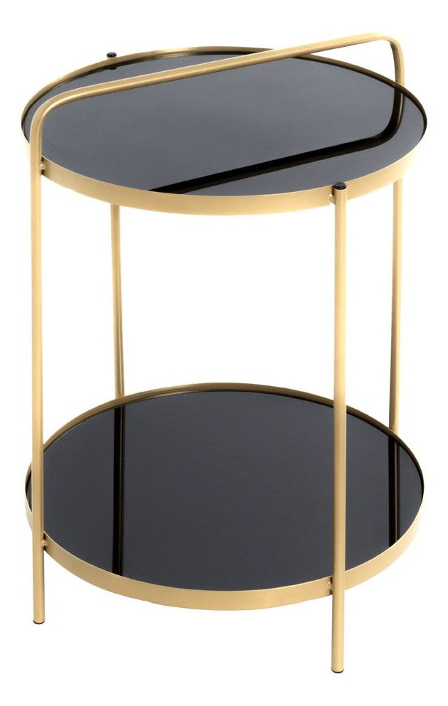 Beistelltisch Art Deco mit Glasablagen, gold-schwarz, Ø38 cm – Ansicht 1