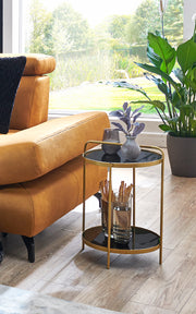 Beistelltisch Art Deco mit Glasablagen, gold-schwarz, Ø38 cm – Ansicht 3