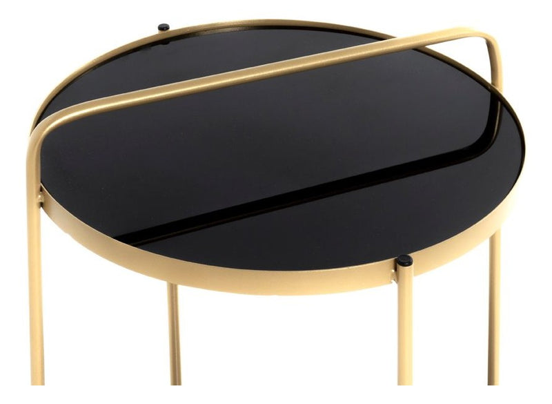 Beistelltisch Art Deco mit Glasablagen, gold-schwarz, Ø38 cm – Ansicht 4