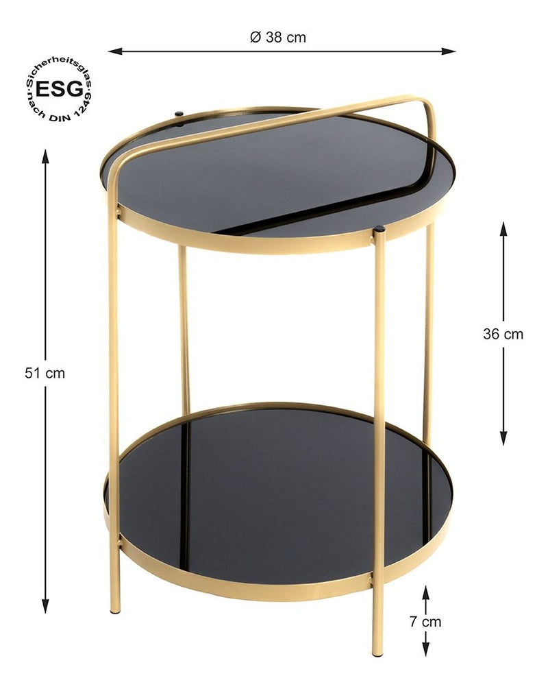 Beistelltisch Art Deco mit Glasablagen, gold-schwarz, Ø38 cm – Ansicht 5