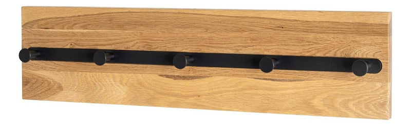 Haku Wandgarderobe Eiche geölt mit 5 Metallhaken, schwarz