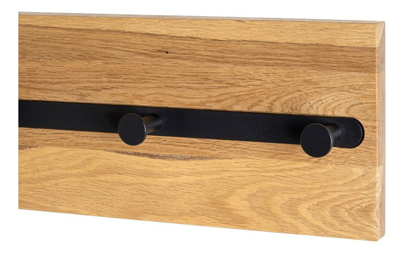 Haku Wandgarderobe Eiche geölt mit 5 Metallhaken, schwarz
