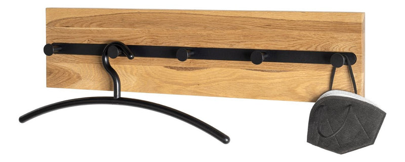 Haku Wandgarderobe Eiche geölt mit 5 Metallhaken, schwarz