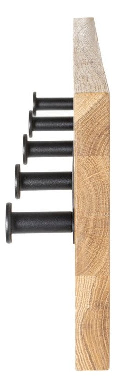 Haku Wandgarderobe Eiche geölt mit 5 Metallhaken, schwarz