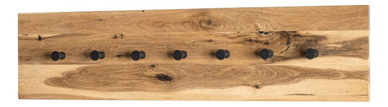 Wandgarderobe aus Eiche massiv mit 7 Metallhaken, schwarz – Ansicht 1