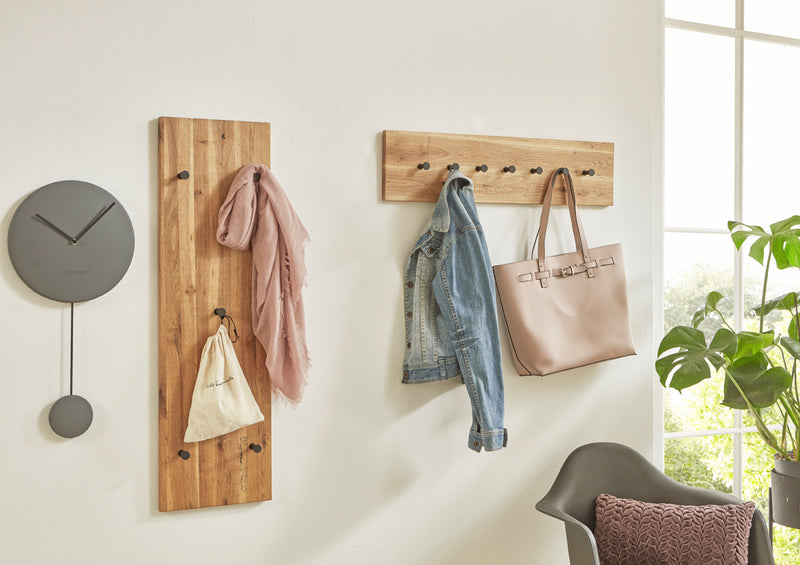 Wandgarderobe aus Eiche massiv mit 7 Metallhaken, schwarz – Ansicht 4