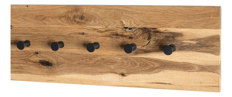 Wandgarderobe aus Eiche massiv mit 7 Metallhaken, schwarz – Ansicht 6
