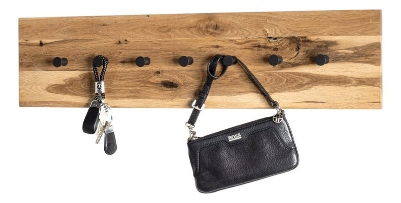 Wandgarderobe aus Eiche massiv mit 7 Metallhaken, schwarz – Ansicht 7