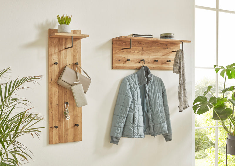 Haku Wandgarderobe Eiche massiv mit Hutablage und 4 Metallhaken
