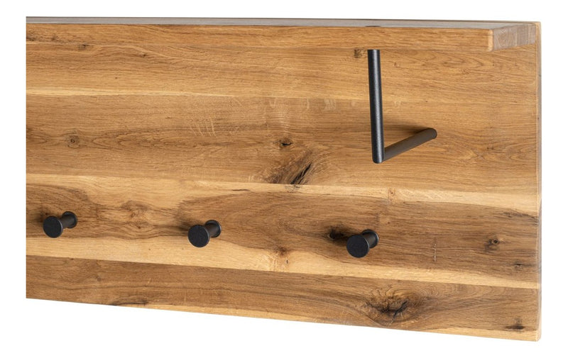 Haku Wandgarderobe Eiche massiv mit Hutablage und 4 Metallhaken