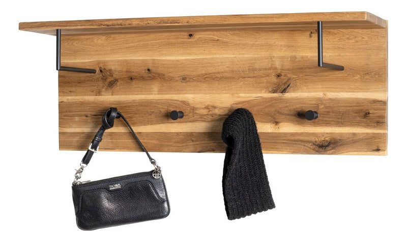 Haku Wandgarderobe Eiche massiv mit Hutablage und 4 Metallhaken