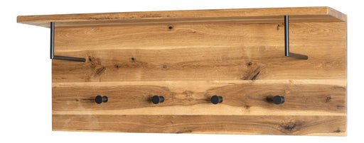 Wandgarderobe Eiche massiv mit Hutablage und 4 Metallhaken – Ansicht 1