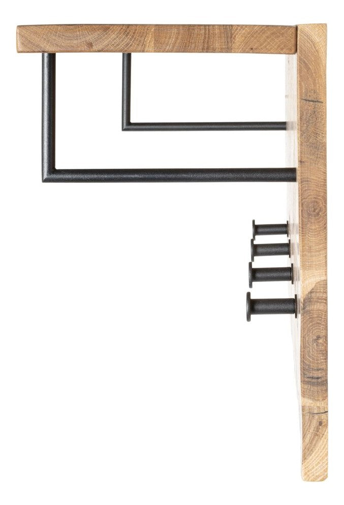 Haku Wandgarderobe Eiche massiv mit Hutablage und 4 Metallhaken