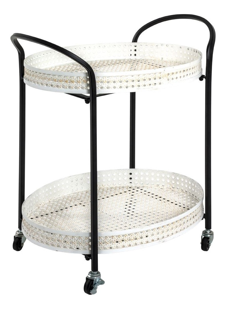 Servierwagen oval mit Wiener Geflecht-Optik, creme-schwarz – Ansicht 1