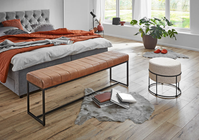 Haku Hocker Art Deco, gepolstert, creme meliert mit Stahlrohrgestell