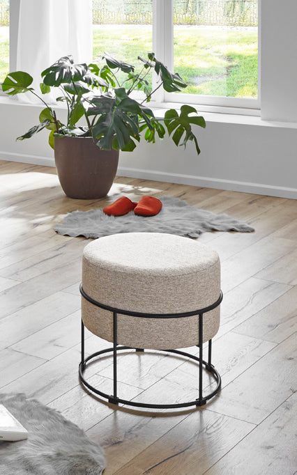 Haku Hocker Art Deco, gepolstert, creme meliert mit Stahlrohrgestell
