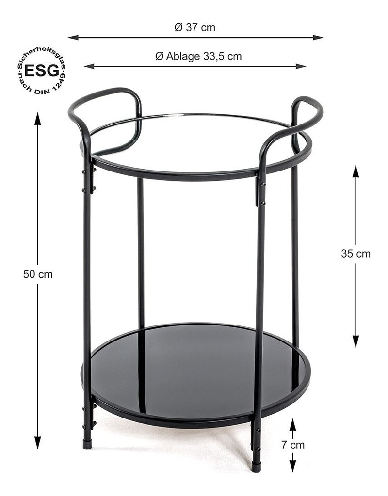Haku Beistelltisch rund mit Spiegel-Ablage und Sicherheitsglas, schwarz