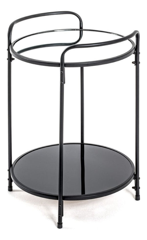 Beistelltisch rund mit Spiegel-Ablage und Sicherheitsglas, schwarz – Ansicht 1