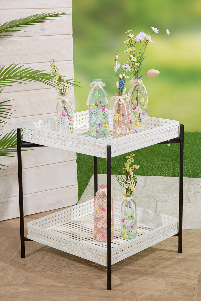 Haku Beistelltisch mit Wiener Geflecht-Optik, Stahlrohr, creme-schwarz