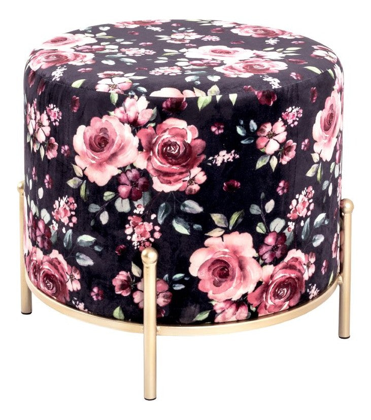 Hocker Black Rose, Samt-Bezug mit goldfarbenem Gestell, Ø48 cm – Ansicht 1