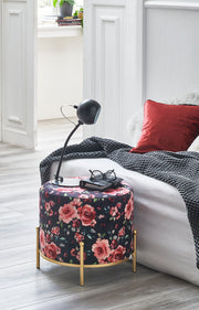 Hocker Black Rose, Samt-Bezug mit goldfarbenem Gestell, Ø48 cm – Ansicht 3