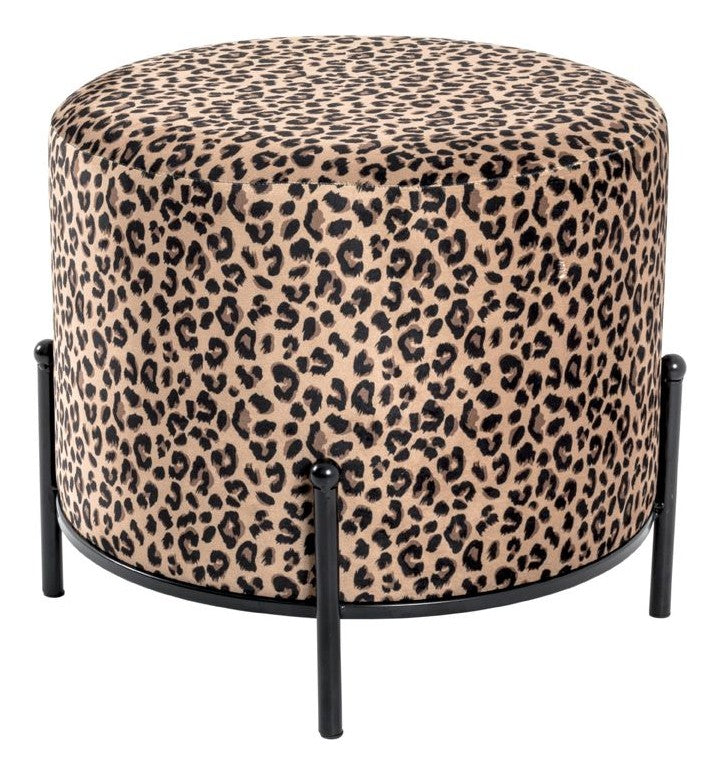 Haku Hocker Leopard-Samt, gepolstert, rund in Gold-Schwarz