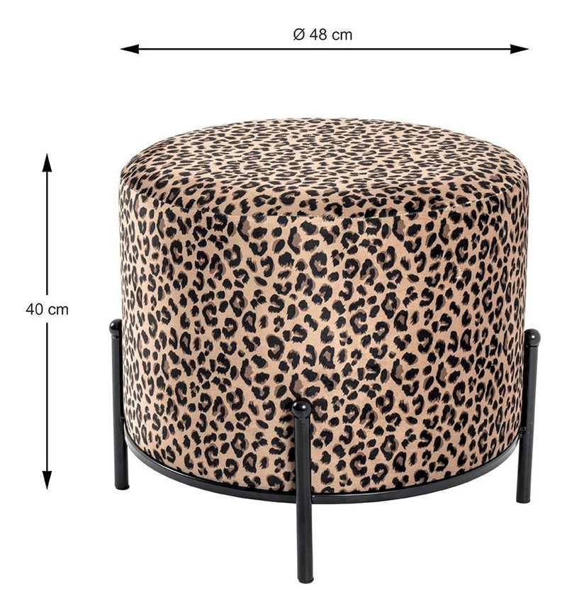 Haku Hocker Leopard-Samt, gepolstert, rund in Gold-Schwarz