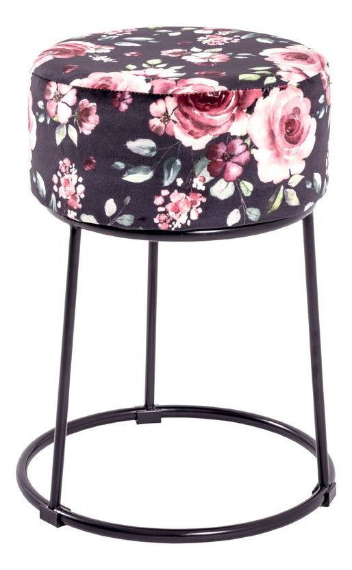 Hocker Black Rose im Art-Deco-Stil mit floralem Samtbezug – Ansicht 1