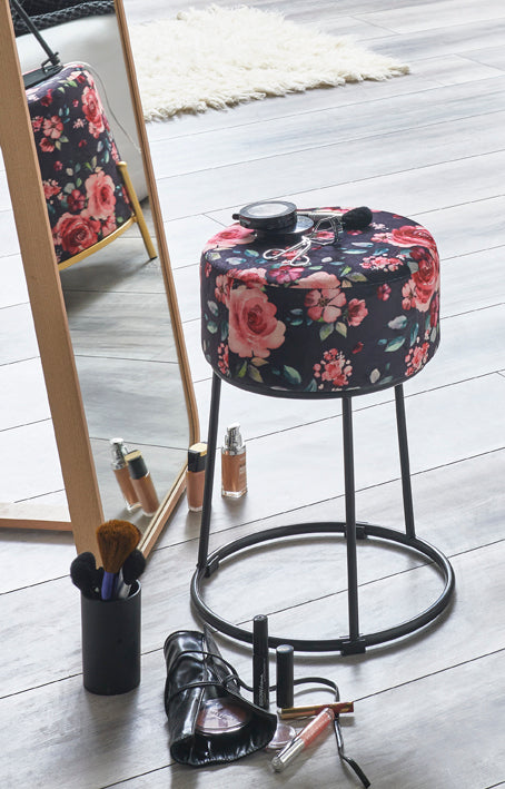 Hocker Black Rose im Art-Deco-Stil mit floralem Samtbezug – Ansicht 3