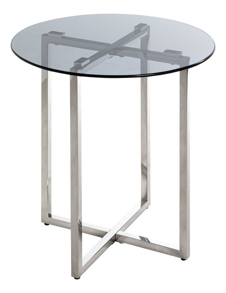 Beistelltisch rund, Edelstahl-Gestell mit Glasablage, Art Deco – Ansicht 1