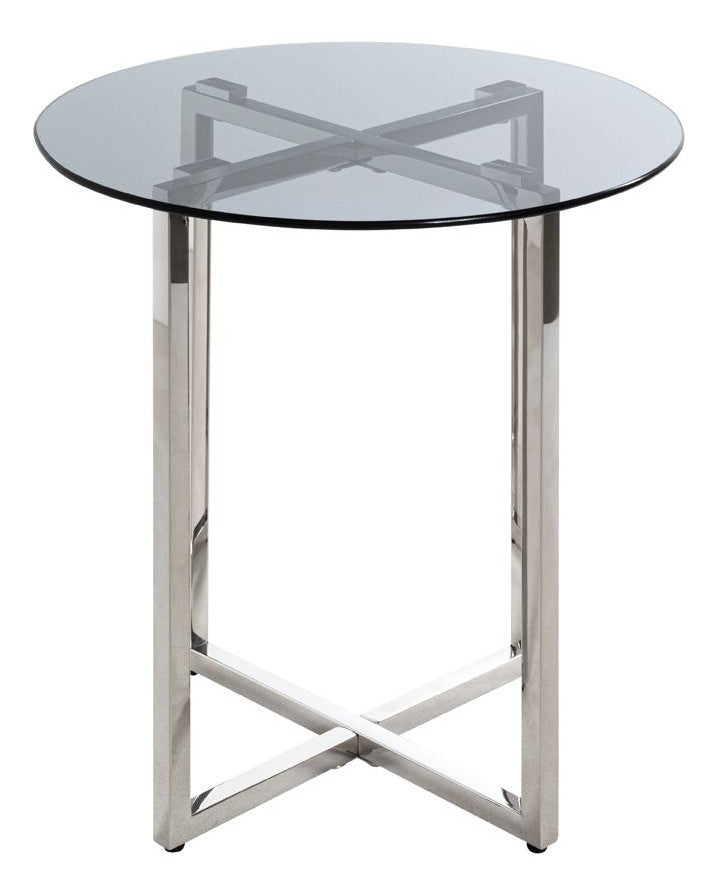 Beistelltisch rund, Edelstahl-Gestell mit Glasablage, Art Deco – Ansicht 5