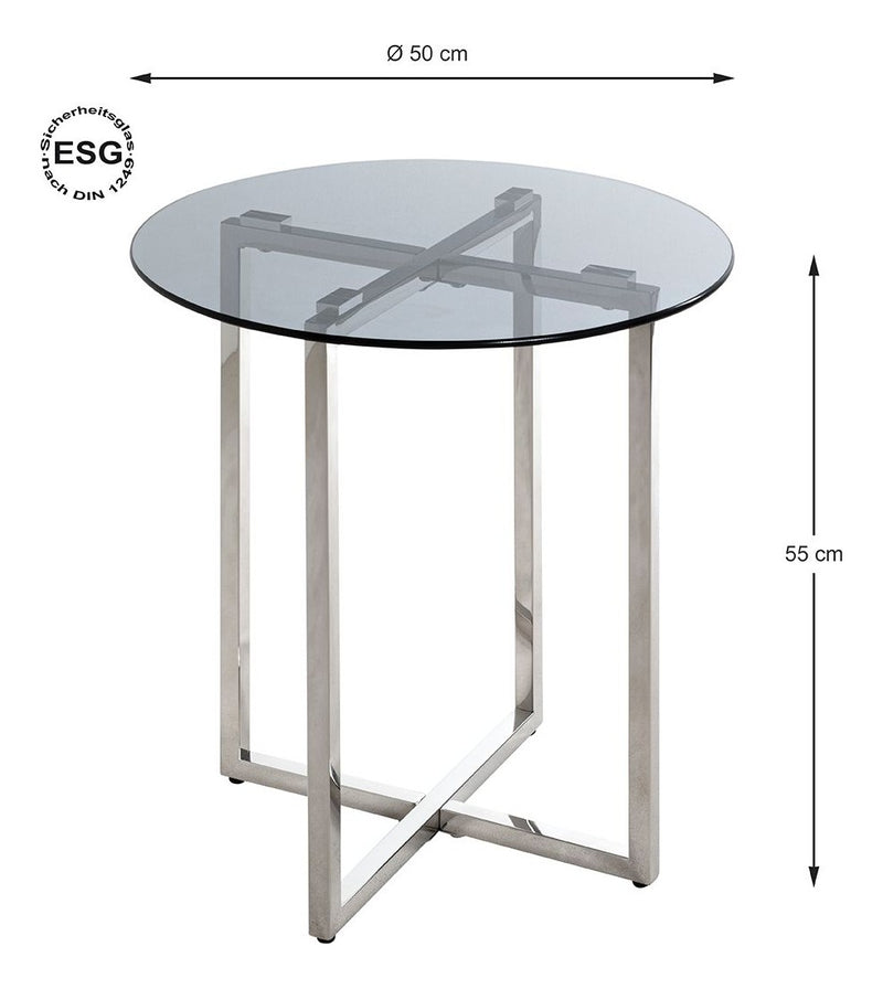 Beistelltisch rund, Edelstahl-Gestell mit Glasablage, Art Deco – Ansicht 7