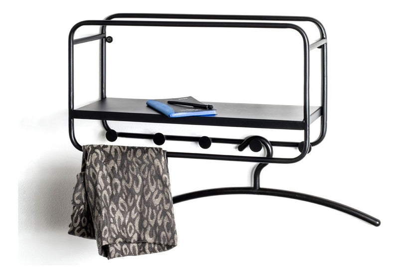 Haku Wandgarderobe mit 5 Haken und Ablage aus Stahlrohr, schwarz