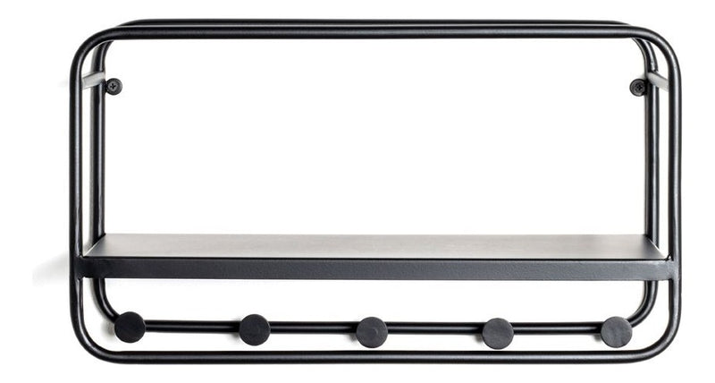 Haku Wandgarderobe mit 5 Haken und Ablage aus Stahlrohr, schwarz
